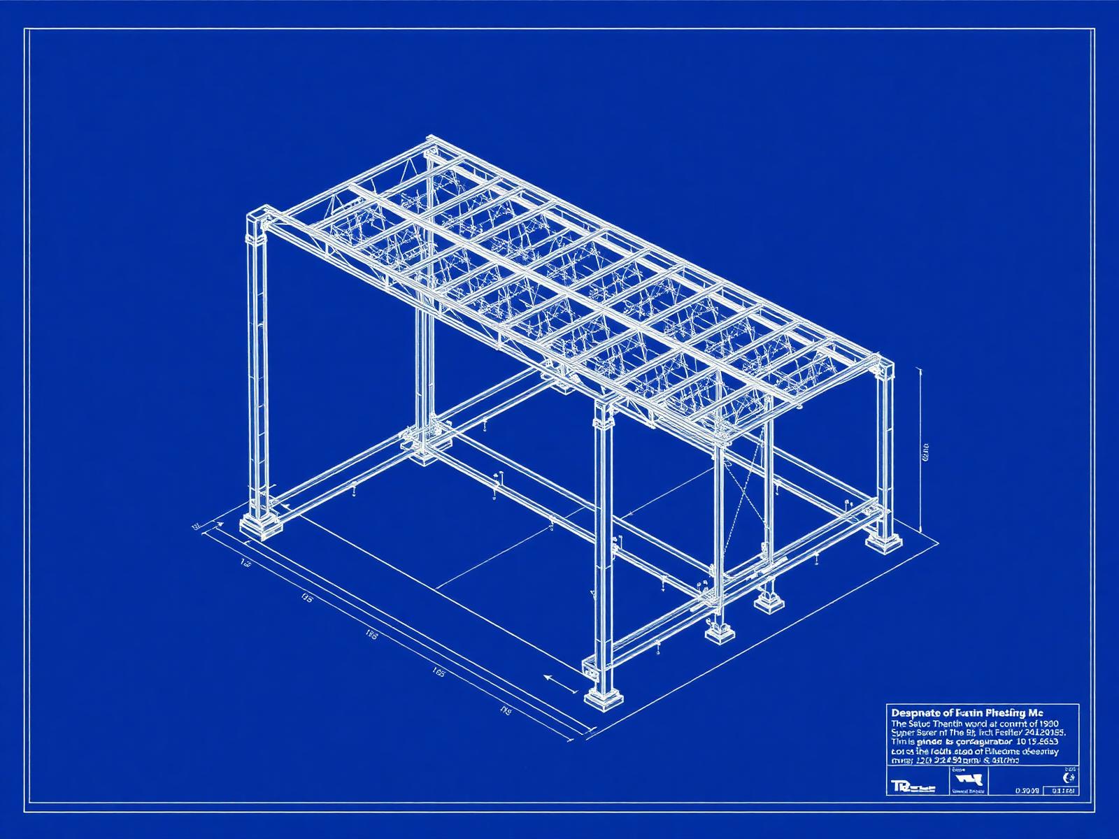 Isometric blueprint of a steel frame structure