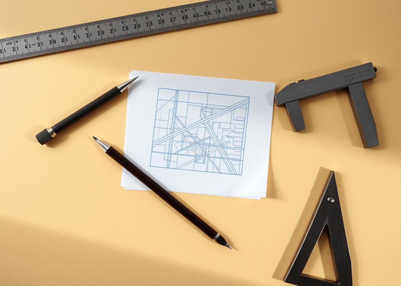 Drafting tools arranged on a desk
